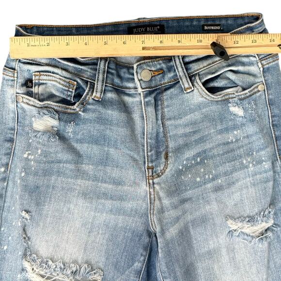 Judy Blue Distressed Raw Hem Blue Light Wash Boyfriend Jeans size 5 / 27 - Picture 4 of 10